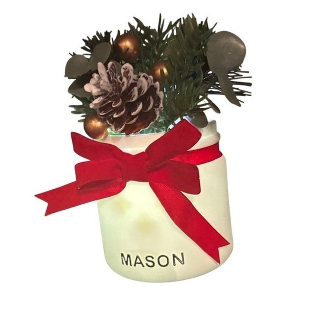 Yankee Candle Lighted White Mason Jar w/Greenery & Red Bow Scent Plug Diffuser
